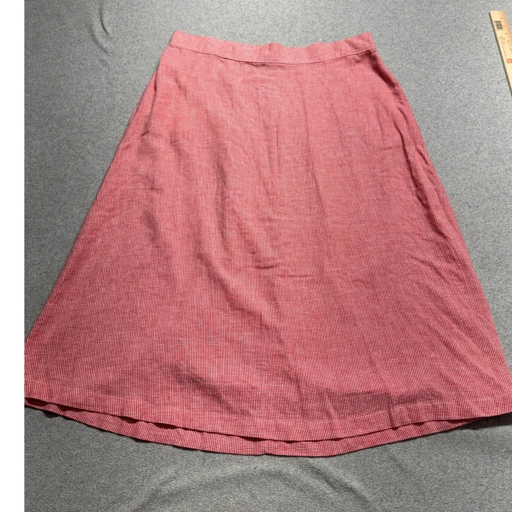 Croft & Barrow Women's XXL Red White Gingham Linen Blend A-Line Midi Skirt Flowy